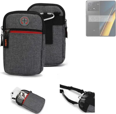 Produktbild von K-S-Trade Holster Gürteltasche kompatibel mit POCO X6 Pro 5g Handy Tasche Schutz Hülle grau Zusatzfächer 1x