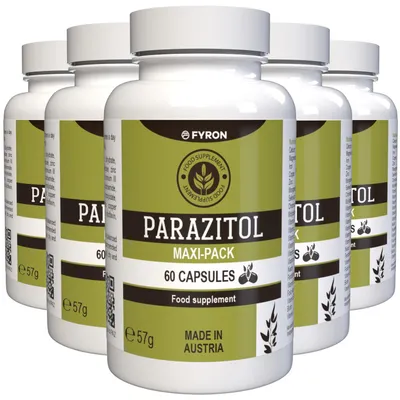 Obrázok produktu pre Parazitol – 300 kapsúl (5x60) s vysokým obsahom účinných látok – originálny recept zo Švajčiarska – vegánsky a rastlinný s vitamínmi a minerálmi – balenie po 5 kusoch
