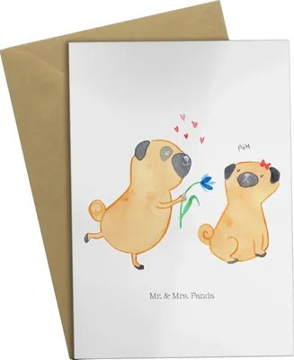 Produktbild von Mr. & Mrs. Panda Grußkarte Mops Verliebt - Weiß - Geschenk, Partner, Hund, osterkarten, Klappkarte, Knuffig, hochzeitskarten, dankeskarten, einladungskarten, Liebe