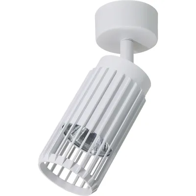 A white ceiling spotlight with a ribbed cylindrical shade.