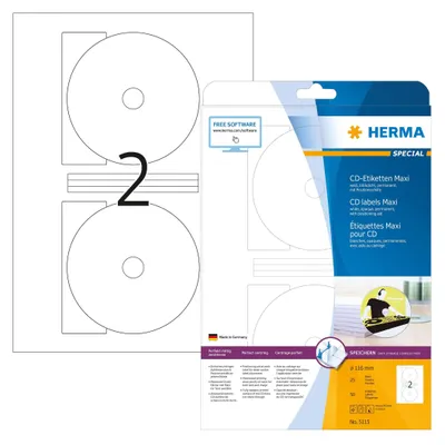 Produktbild von CD-Etiketten Maxi A4 weiß Ø 116 mm Papier matt blickdicht 50 St.