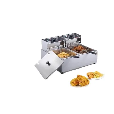 Image de Friteuse électrique commerciale, capacité 12L, double cuve, pas de minuterie, pas de filtre