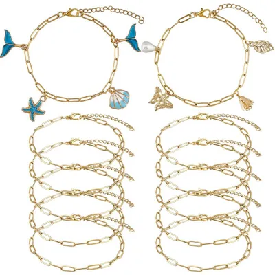 Paperclip-Armbandketten, 12 Stück, gold, 304 Edelstahl, 18–18,8 cm