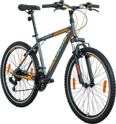 Produktbild von Luchs "KaKu" Mountainbike für Jungen, 26 Zoll, mit Gabelfederung ab 150cm MTB Fahrrad mit 21-Gang Shimano Schaltung Silber/Orange