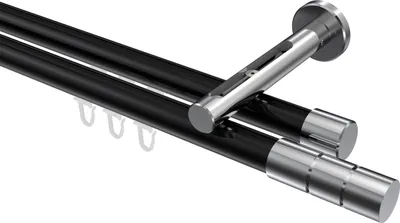 Produktbild von Interdeco Innenlaufstange / Gardinenstange mit Innenlauf Schwarz / Chrom, Typ Siteno Elanto (Rillenzylinder), 20 mm Ø 2-läufig, 360 cm