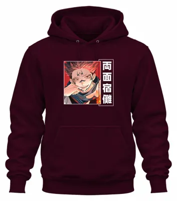 Productafbeelding van Jujutsu Kaisen, Ryomen Sukuna, Demon, Anime, Esthetiek, Manga, Vlam, Cadeau, Uni Hoodie, Trui met capuchon, Burgundy (bordeauxrood), XXL