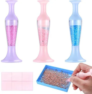 Produktbild von Set von 3 5D-Diamantstiften, Diamantfüllstifte, Blumenpott-Diamantkunststifte, 5D-Diamantstifte für DIY-Nagelkunstwerkzeuge, Diamantmalereiausstattungsstifte