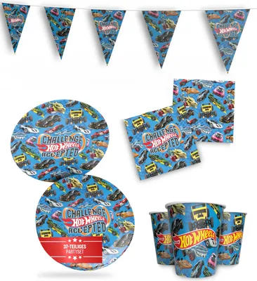 Produktbild von Hot Wheels 37-tlg. Party Set – Geburtstag Deko mit Bechern Tellern Servietten