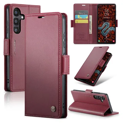 Image de Etui pour Samsung Galaxy S24+, carte de blocage RFID, étui en cuir avec fonction stand rouge