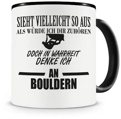 Productafbeelding van Koffiemok - Met bouldermotief - Geschikt voor koffie en thee - Zwart - 300 ml