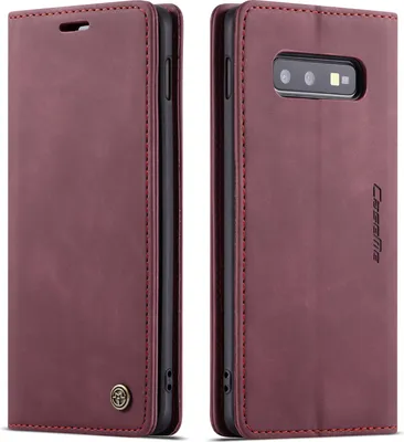 Produktbild von Galaxy S10E Hülle, LaimTop Retro Kunstledertasche TPU Innere, Kartenfächer, Magnetverschluss, Klapphülle mit Standfunktion Schutzhülle für Samsung Galaxy S10E Rot