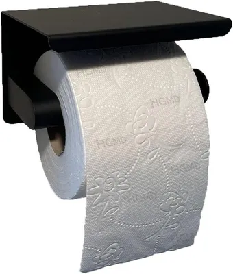 Produktbild von PolkaHome® WC-Rollenhalter mit Ablage, Schwarz, Wandmontage, Kleben oder Bohren, Toilettenpapierhalter mit Handyablage, 14 x 10,6 x 10 cm