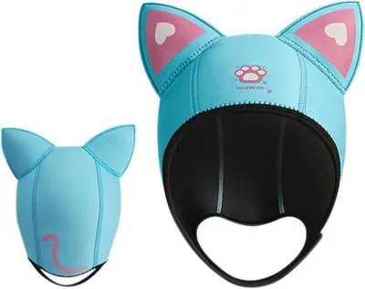 Produktbild von Neopren-Tauchkappe 3mm mit Katzenohren und Kinnriemen für Schwimmen und Schnorcheln