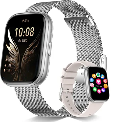 Obrázok produktu pre Inteligentné hodinky pre dámy a pánov s telefónnou funkciou, monitorom pulzu, SpO2, monitorom spánku, vodotesnosťou IP68 a viac ako 120 športovými režimami. Farba: strieborná