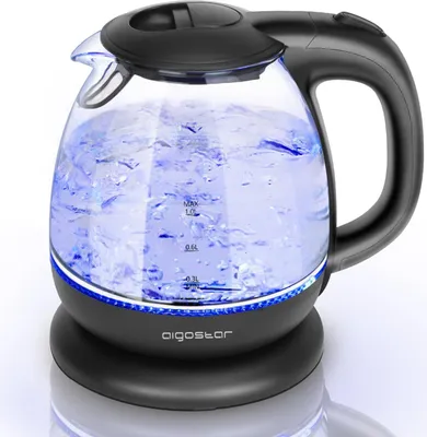 Produktbild von Mini-Wasserkocher aus Borosilikatglas mit LED-Beleuchtung, 2200 W, Kapazität 1 l, BPA-frei, schnelles Kochen, Vakuumschutz, Schwarz