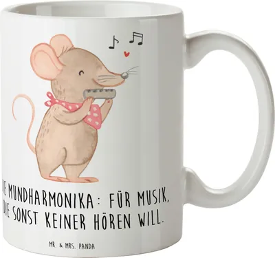 Produktbild von Mr. & Mrs. Panda Kaffeebecher Musik Mundharmonika - Weiß - Geschenk, Musikinstrument, Pott, Blues, Musiker, Kaffeetasse, Tasse, Becher, Folklore, Instrument lernen, Folk
