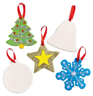 Keramik-Weihnachtsanhänger, 5er-Pack, versch. Motive, 9,5 cm