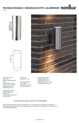 Produktbild von Nordlux Wandanbauleuchte 2x35W Tin Maxi alu al Gl_klar k.Betriebsger IP54 HV GU10 21519929