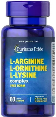 Produktbild von L-Arginin L-Ornithin L-Lysin 60 (Vegetarisch) Überzogene Kapseln Puritans Pride