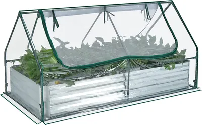 Immagine prodotto di Serra con semenzaio, serra in plastica con fioriera in metallo, serra con 2 finestre avvolgibili e telaio in metallo, aiuola senza base, per fiori ed erbe aromatiche, 180x90x91 cm
