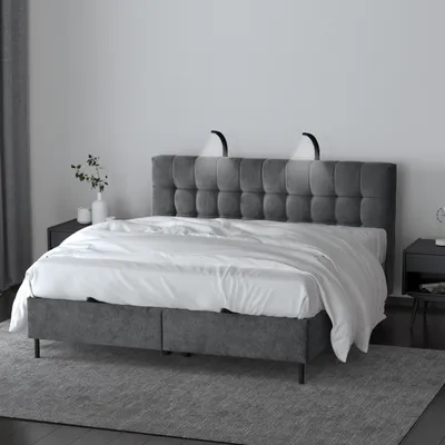 Produktbild von Boxspringbett Muna Doppelbett mit Pocketmatratze 17 cm Topper Bett mit Bettkasten Polsterbett aus velours, Große: 186 x 200 cm, Stoff: aston 17 - dunkelgrau