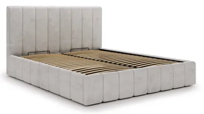 Obrázek produktu pro BESILIO Ložnicová úzká postel 140x200 Lexy - kovový rám, kontejner na lůžkoviny, úzká postel - béžová