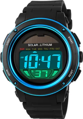 Produktbild von SKMEI Solar Powered Digital Maenner Frauen Sprots grosse Zifferblatt 5ATM wasserdicht-Multifunktions Uni Armbanduhr mit Chronograph Alarm Hintergrundbeleuchtung,Blau