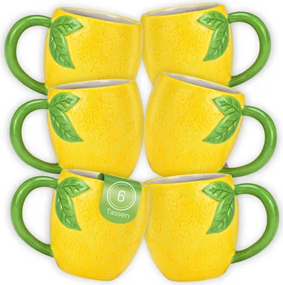 Produktbild von Kaffeetassen Zitrone, 6er Set Teetasse mit Henkel