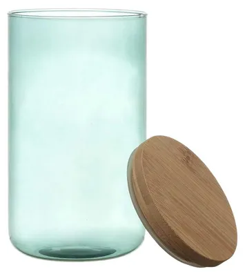 Glasgefäß 1L mit Bambusdeckel, blau, 18,4x10x10 cm, luftdicht