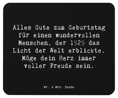 Produktbild von Mr. & Mrs. Panda Mousepad Spruch 1929 Geburtstag - Schwarz - Geschenk, Geburtstagsgrüße, laptop, Mouse Pad, mousematte, Alter, Mauspad, Geboren am, historisches Jahr