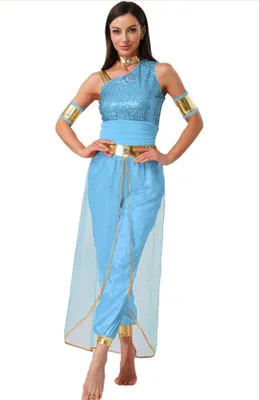 Produktbild von Damen Bauchtänzerin Kostüm Gr. S Arabische Prinzessin – Orient Dance Jumpsuit mit Hose, Tanzbekleidung für Karneval & Party, Fasching, Halloween