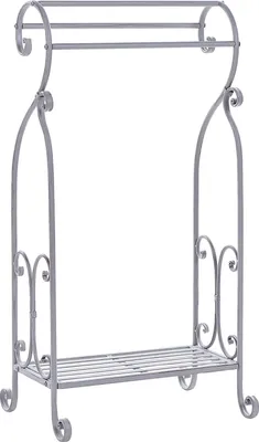 Produktbild von BELIANI Handtuchständer Grau Metall mit Boden u.3 Stangen Antik Optik Retro Stil Badezimmer Schlafzimmer Wohnzimmer Dekoration