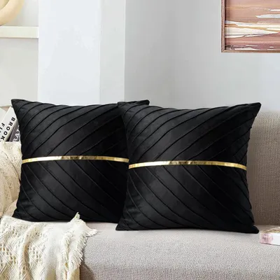 Produktbild von Kissenbezug schwarz 45 x 45 cm, Dekokissen, Sofakissen, weiches Couchkissen, Kissenbezug mit verdecktem Reißverschluss, 2er-Set für Wohnzimmer und Schlafzimmer