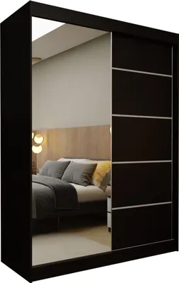 Produktbild von Masseno Schiebetürenschrank MIRELLA 160 cm Kleiderschrank Schlafzimmer Schrank 2-türig mit Spiegel Schwarz