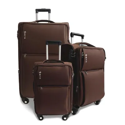 Produktbild von Set mit 3 Textiltrolleys, Rorik Destination, 20/24/28 Zoll, 35/70/97 L, Zahlenschloss, 360° Rollen, Teleskopgriff, erweiterbar, Braun, S/M/L