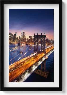 Produktbild von New York - Sonnenuntergang über Manhattan– Wandbild mit Rahmen – Gerahmtes Bild  – Wanddekoration – 40x60 cm –  Schwarz