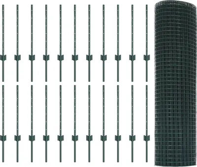 Produktbild von Möbel Schweißdrahtzaun mit 22 U-Pfosten Grün 0,6x50 m Stahl - Zaunzubehör 3336508