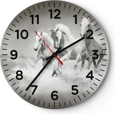 Produktbild von Wanduhr - Rund - Glasuhr - Bauernhof pferde galopp freiheit - 30x30cm - Schleichendes Uhrwerk - Lautlos - zum Aufhängen bereit - Dekoration Modern - Wanddekoration aus Glas - C4AR30x30-2389