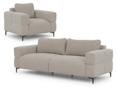 Produktbild von Cardea - Moderne Polstergarnitur 3+1 in Bubble-Optik aus weichem Taupe Strukturstoff mit hohem Sitzkomfort