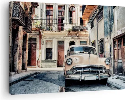 Produktbild von Bild auf Leinwand - Leinwandbild - Einteilig - Kubanisch Auto Mietshäuser - 70x50cm - Wand Bild - Wanddeko - Wandbilder - Leinwanddruck - Bilder - Wanddekoration - Leinwand bilder - AA70x50-4413