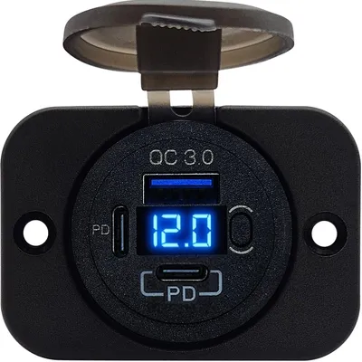 Produktbild von ProRide 12V USB-C QC3.0 3-Port Einbau-Ladegerät mit Schalter, Voltmeter