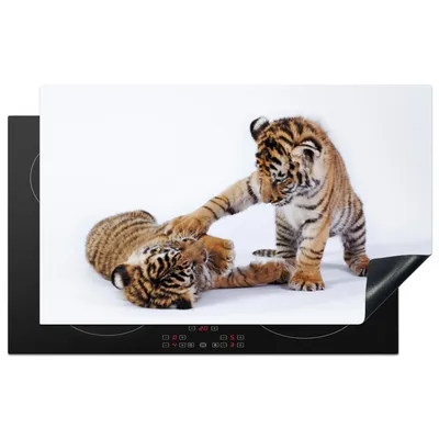 Produktbild von KitchenYeah© Herdabdeckplatte Tiger - Jungtier - Weiß , 83x51cm, Küche Deko, Glaskeramikkochfeld Herdabdeckung, Abdeckplatte fùr Kochfeld