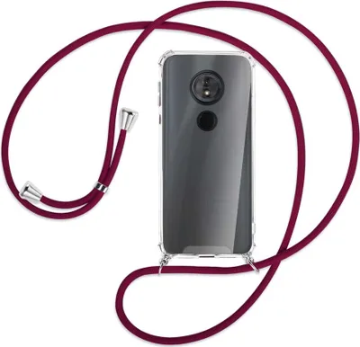 Produktbild von Handykette Backcover-Schutzhülle mit Band (Metall silberfarben) für Motorola Moto E5 / G6 Play - dunkelrot