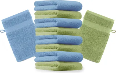 Produktbild von Betz 10 Stück Waschhandschuhe 16x21 cm PREMIUM 100% Baumwolle  Farbe: apfelgrün und hellblau