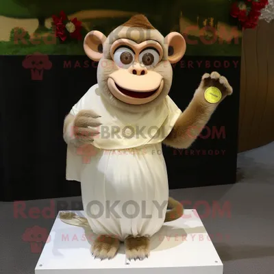 Produktbild von Maskottchen REDBROKOLY Kostümfigur Oliver Affe bekleidet mit einem Hochzeitskleid und Geldbörsen
