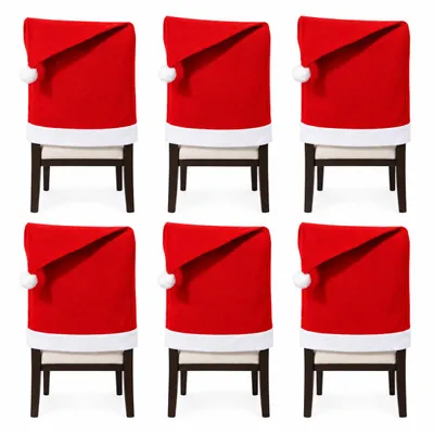 Produktbild von 6 x Stuhlhusse für Weihnachten aus Polyester Filz - Stuhlbezug Weihnachten - Stuhlüberzug Weihnachten
