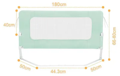 Produktbild von Bettgitter Kinder - Bett-Schutzgitter 180 cm - Klappbar - Höhenverstellbar 66–80 cm - Metallrahmen - Trapezfüße - Befestigungsgurte - Mintgrün