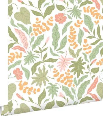 Immagine prodotto di ESTAhome carta da parati foglie e fiori verde, rosa e arancione 50 x 900 cm