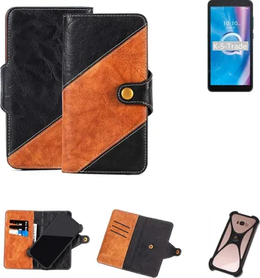 Produktbild von K-S-Trade Handyhülle Schutzhülle Bookstyle Case Wallet-Case kompatibel mit Alcatel 1B (2020) Handy Cover Bumper Klapphülle schwarz hellbraun 1x