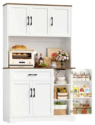 Produktbild von Küchenbuffet - Küchenschrank - Schubladen - Verstellbarer Einlegeboden - Spanplatte - 100 x 38,6 x 180,5 cm - Weiß